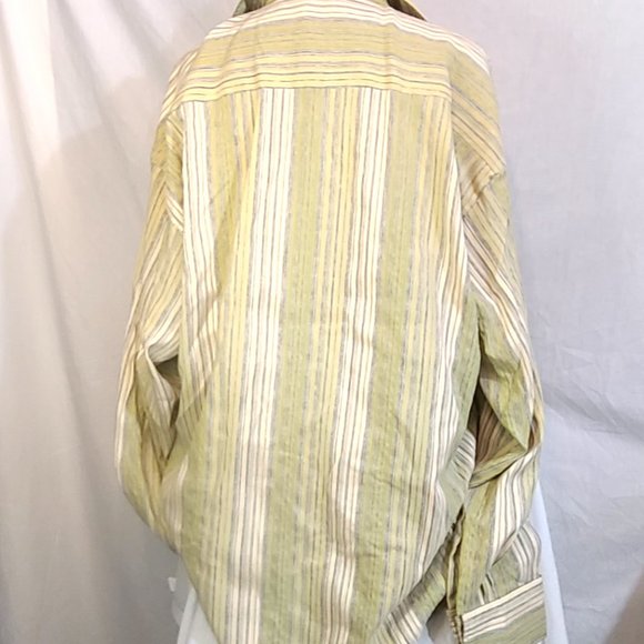 3XL Maltos Green Stripe French Cuff Button Down Collar Dress Shirt - Picture 5 of 10